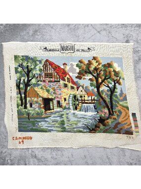 Vintage Margot Creations De Paris Needlepoint French Country Water Mill Complete